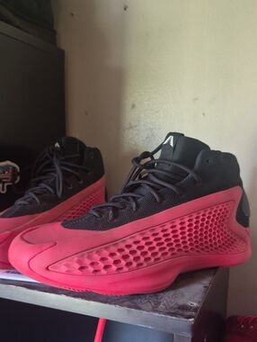 Black and Bright Red High-Top Athletic Sneakers